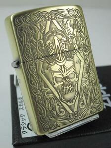 2014年製 Zippo クラシック スカル Skull 彫刻 ブラス真鍮古美B 新品