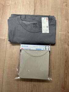 UNIQLOエアリズムコットンクルーネックT(Gray、Natural) Lサイズ　2枚　未使用品