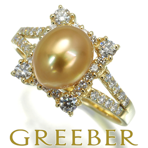  Golden pearl White Butterfly pearl 7.3mm diamond 0.53ct ring K18YGso-tingGENJ
