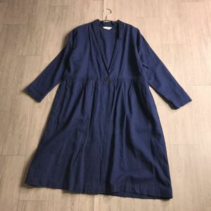 100 jpy start * sunvalley sunvalley linen100 flax one button front opening long coat gown 