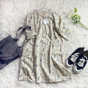 100 jpy start * new goods jalonnerje low na double gauze floral print tunic One-piece width easy body type cover 