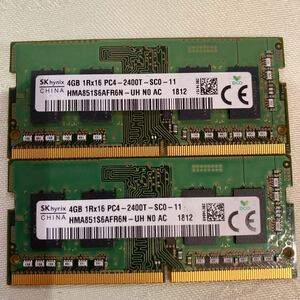 SKhynix DDR4 19200 1RX16 PC4 2400T 4GBX2枚セット(8GB)⑧