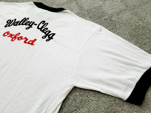 良好 ～90s USA製 ビンテージ SOFFE ソフィー WALLY-CLEGG OXFORD 刺繍 リンガー Tシャツ 白 黒 L 80年代 90年代 アメリカ製 アメカジ