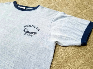 70s ビンテージ capital 青杢 染込みプリント Tシャツ “BERMUDA ISLANDS” XL // アメカジ アメリカ古着