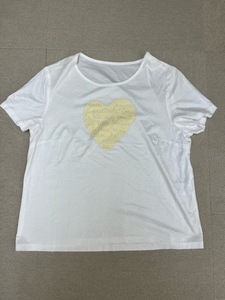 (J03866)レリアン/ Leilian プリントTシャツ　半袖　白　サイズ13+　大きいサイズ　日本製