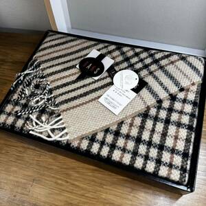  unused DAKS Dux wool lap blanket stole blanket size 68cm×130cm check pattern 