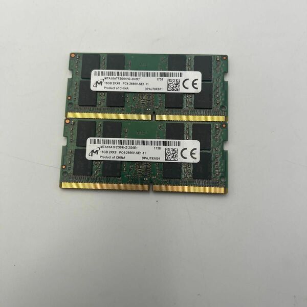 M icron 2RX8 PC4-2666V-SE1-11 16GB×2 2枚セットノート用メモリ動作品 