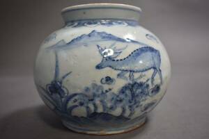 [ britain ]A1325 era Joseon Dynasty 10 length raw writing minute ... China fine art morning . Korea Goryeo Joseon Dynasty "hu" pot blue flower antique goods work of art old fine art hour substitute article old .