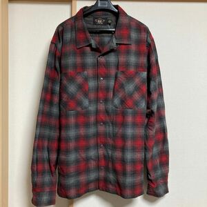 【美品】RRL ダブルアールエル オンブレチェック 長袖シャツ レッド/グレー XLサイズ ポロラルフローレン アメカジ ネルシャツ 