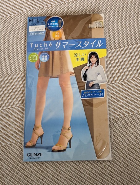 <匿名配送>加藤夏希 Tuche グンゼ パンティストッキング M-L バーモンブラウン サマースタイル 冷感素材 すべりどめ付き 涼しい美脚