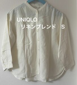 UNIQLO リネンブレンド　七分袖シャツ　アイボリー バンドカラー