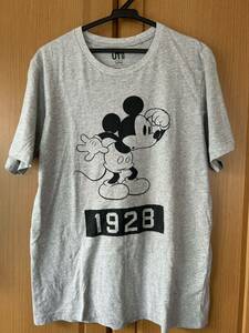 ユニクロ UNIQLO　ディズニー Disney　Tシャツ 半袖　L　グレー　クルーネック ミッキーマウス