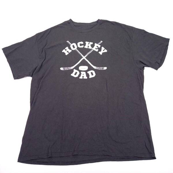 不明 (XL相当) HOCKEY DAD ロゴ Tシャツ 丸首 ブラック 半袖 リユース ultramto ts2305