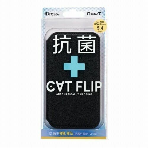 iDress iPhone 12 mini BLACK 手帳型ケース 抗菌加工 CAT FLIP 360度 衝撃吸収 オートクローズ サンクレスト i34ANW