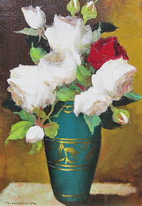 Art hand Auction ■内田彰■大正会【玫瑰】油画1号, 签名的, 保证正品, 绘画, 油画, 静物
