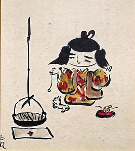 Art hand Auction ■谷内六郎■ [壁炉边玩耍的猫] 原创水彩画第3号, 签名的, 保证正品, 绘画, 油画, 肖像