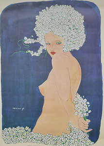■武藤兵吉（石坂浩二） 【白い花と裸婦】 1975年 リトグラフ 直筆サイン