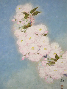 Art hand Auction ■浜田観■【御室桜】日本画 6号 落款 印章 共シール有り 真作保証有り, 絵画, 日本画, 花鳥, 鳥獣