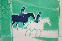 ■ブラジリエ 【ルーペーニュの乗馬】 リトグラフ 直筆サイン エディション有り 古径額シール_画像3