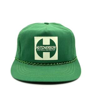 【90s】USA製 HUTCHERSON 企業ロゴ トラッカーキャップ グリーン/緑 5パネル スナップバック プリントロゴ ヴィンテージキャップ 帽子