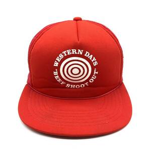 【90s】YUPOONG製 企業ロゴ メッシュキャップ レッド/赤 5パネル スナップバック プリントロゴ ユーポン ヴィンテージキャップ 帽子