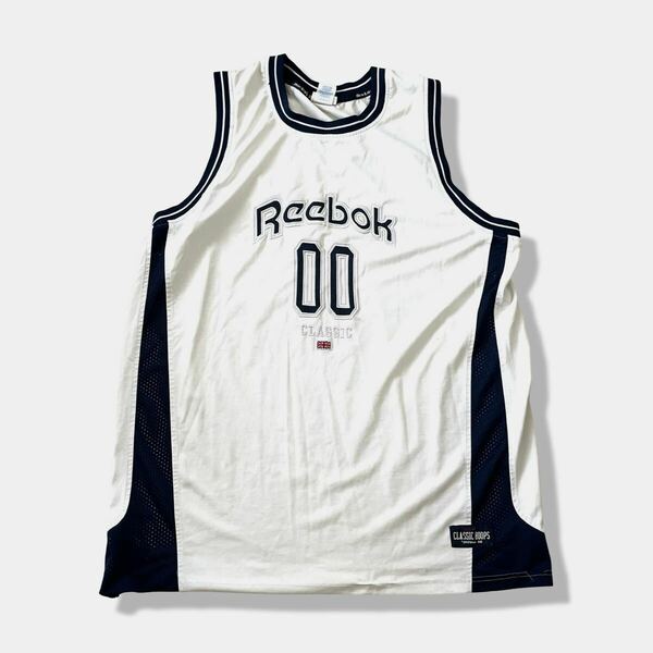 【00s】Reebok(リーボック) タンクトップ ユニフォーム ゲームシャツ 2XL NBA バスケ 刺繍ロゴ ビッグロゴ 大きいサイズ ロング丈 古着