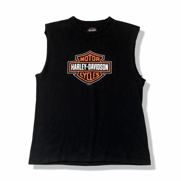 【00s】Harley-Davidson(ハーレーダビッドソン) カットオフ ノースリーブロゴTシャツ M クルーネック プリントロゴ ビンテージTシャツ