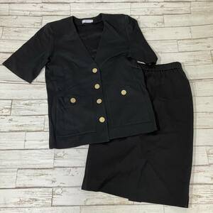 ★[240508-3K]【現状品】《セットアップ/イヴサンローラン》YVES SAINT LAURENT/スーツ/ブラック系/レディース/半袖/金ボタン/サイズM/9号/