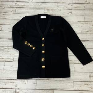 ★[240509-9K]【現状品】《カーディガン/イヴサンローラン》YVES SAINT LAURENT/サイズM/ブラック/ニット/金ボタン