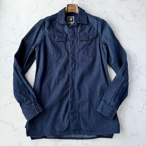 9955 G-STAR RAW ジースターロー コットン デニム シャツ 長袖 シャツブルゾン スナップボタン ジップアップ ブルゾン ブルー 青 L!!