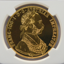 貴重なプルーフコイン PF66 ULTRA CAMEO オーストリア 4ダカット 金貨 1915年 フランツ・ヨーゼフ1世 NGC リストライク アンティークコイン_画像3