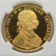 貴重なプルーフコイン PF66 ULTRA CAMEO オーストリア 4ダカット 金貨 1915年 フランツ・ヨーゼフ1世 NGC リストライク アンティークコイン_画像4