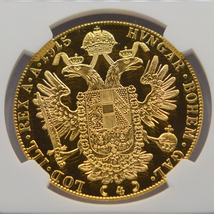 貴重なプルーフコイン PF66 ULTRA CAMEO オーストリア 4ダカット 金貨 1915年 フランツ・ヨーゼフ1世 NGC リストライク アンティークコイン_画像8
