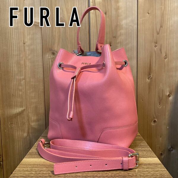 FURLA フルラ 巾着バッグ ショルダーバッグ ハンドバッグ 2way レディース 本革 レザー ブランドロゴ ピンク