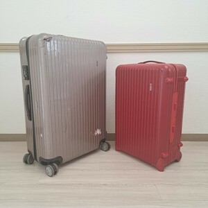  Rimowa suitcase 2 piece set sale [ red 64L 2 wheel ][ silver 91L 4 wheel ] RIMOWA/ salsa / poly- car bone-to made / silver crack have Junk 