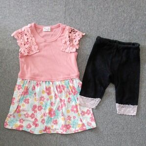 MialyMailの花柄ワンピース＆レース付きスパッツ　子供服100サイズ