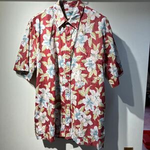 老舗ブランド COOKE STREET ビンテージ　コットンアロハシャツ MADE IN HAWAII ハワイアンシャツ リバースプリント　ポケット柄合わせ 赤