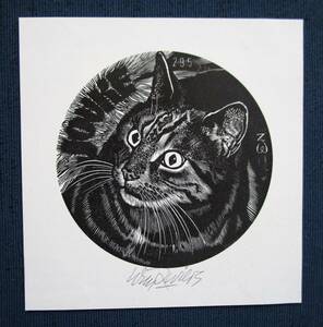 Wim Zwiers☆猫 （ネコ）☆画家直筆サイン！★蔵書票　ExLibris