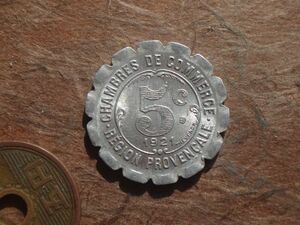 フランス　第一次大戦後緊急通貨　Provancale(プロバンス)　5Centimes　アルミ　1921年　(23.0mm, 1.2g)