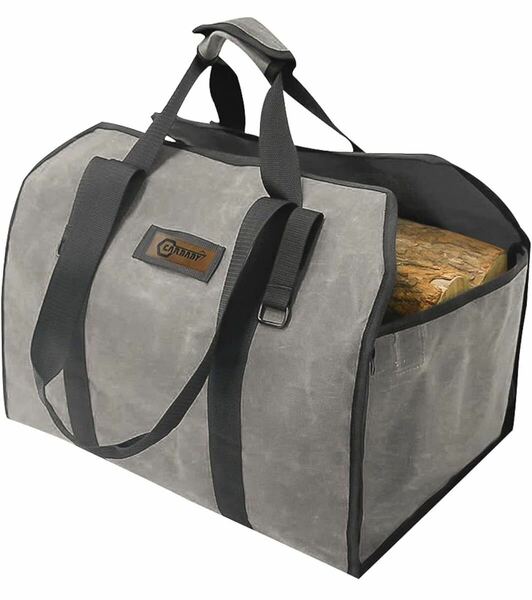 CARBABY 薪バッグ 2way使用 ログキャリー 薪ケース 持ち運び用 ハンドル付き ストーブアクセサリー 帆布製 防水（グレー）