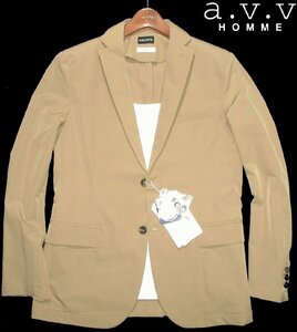 新品 春物 L 定価￥9,889 ▼ a.v.v Homme アーヴェーヴェーオム 洗濯機洗いOK UVカット ストレッチ テーラードジャケット ベージュ メンズ