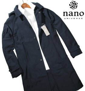 新品 春物 はっ水加工 L or XL ▼ ナノユニバース nano universe 2way フード付 ステンカラーコート コート 着脱 濃紺 ネイビー LL メンズ