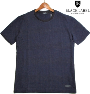 新品 Ｍ or L 定価1.32万▼ ブラックレーベル クレストブリッジ チェック Tシャツ ジャガード ブークレー 丸首 半袖シャツ 紺黒 バーバリー