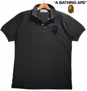 新品ラス1 L 定価1.98万▼ A BATHING APE ア・ベイシング・エイプ ▼ コットン100％ ポロシャツ 半袖シャツ ストーンヘッド メンズ 黒