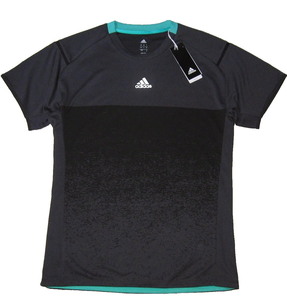 新品ラス1 L 定価￥4,939 アディダス adidas 上質ソフトジャージー生地 スポーツ用 半袖 Tシャツ 吸水速乾 クイックドライ グラデ 黒 MENS