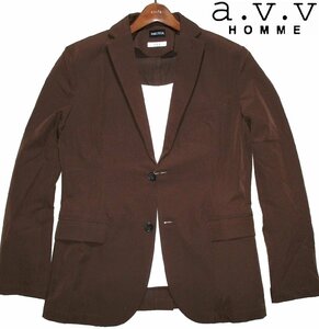 新品ラス1 春物 M ▼ a.v.v Homme アーヴェーヴェーオム 洗濯機洗いOK 軽量 ストレッチ UVカット テーラードジャケット 茶色 メンズ