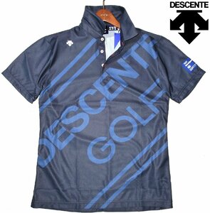 新品 O / XL 定1.32万▼ デサント DESCENTE GOLF BLUELABEL ゴルフウェア 立体裁断 UVカット 吸水速乾 ポロシャツ 半袖シャツ 濃紺 メンズ