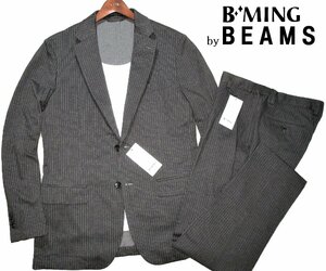 新品 春物 ジャージー XL 定価4.18万 ビームス B:ming by BEAMS 上下 セットアップ スーツ テーラードジャケット パンツ 灰 ストライプ LL