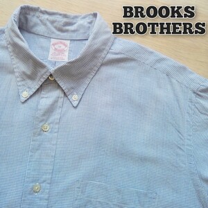 BROOKS BROTHERS　半袖シャツ　メンズ　サイズ17　ブルックスブラザーズ　チェックシャツ　青 白　17