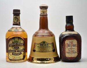 竜酒2706◆未開栓 スコッチ ウイスキー 3本 BELL'S ベルズ シーバスリーガル 12年 Grand Old Parr グランド オールドパー 12年 750ml